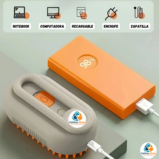 Combo Cepillo A Vapor + Guante Quita Pelos Perros Gatos - Crema