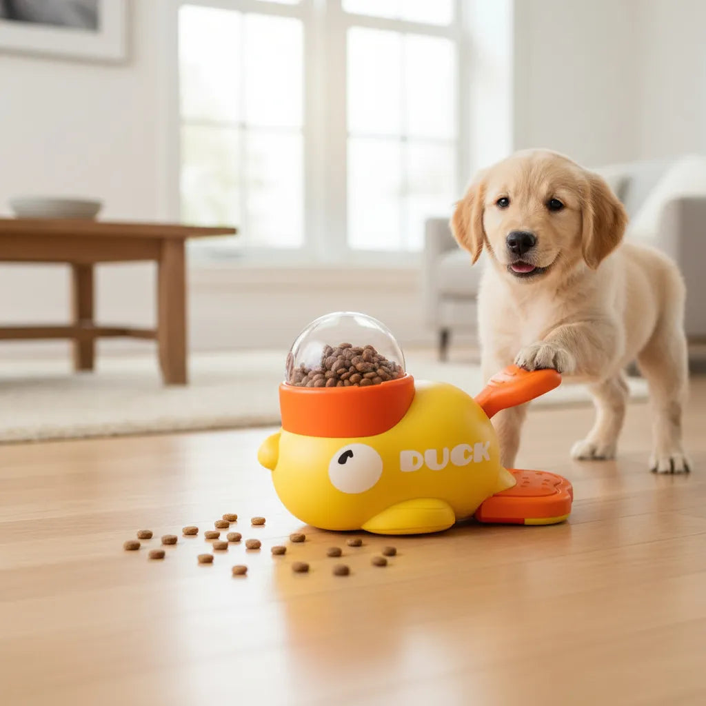 Juguete Interactivo Perro Comedero Dispensador Antiestrés - Amarillo