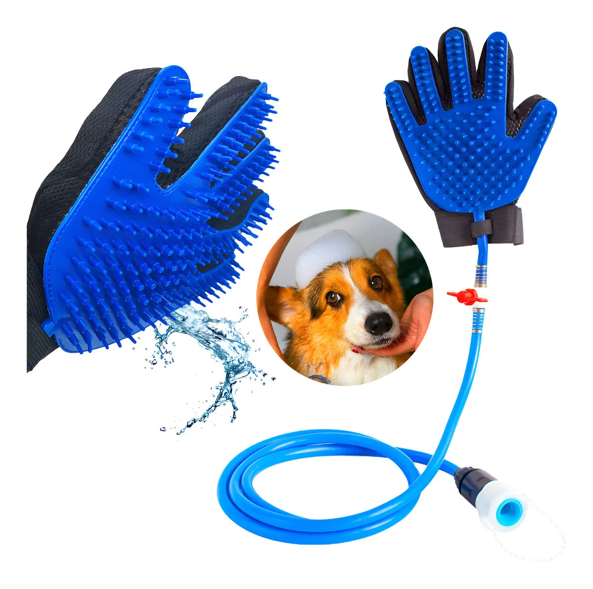 Guante Masajeador Bañar Mascotas Perros Gatos Premium Color Azul.