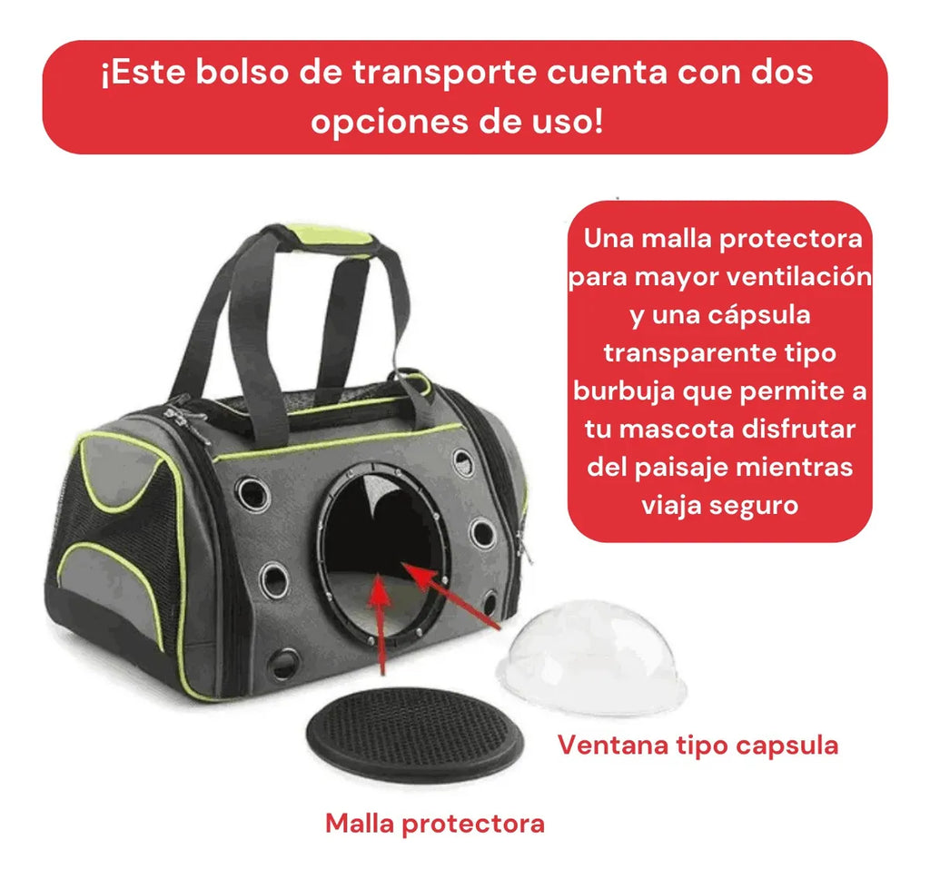 Bolso Transportador Mascotas Visor Rígido Mochila Gato Perro