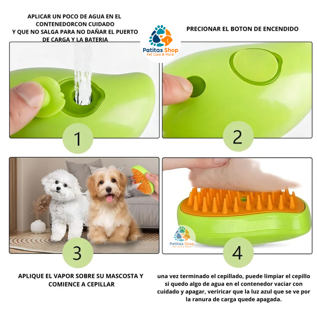 Cepillo De Vapor Para Gatos 3 En 1 Autolimpiante Masajeador Color Verde