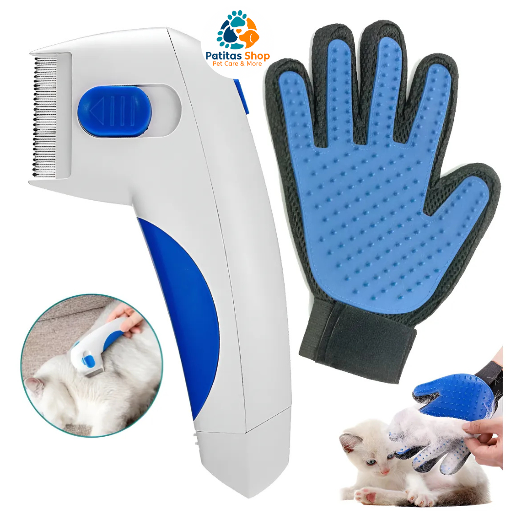 Cepillo Relax Silicona + Peine Quita Pelo Pulgas Electrónico Color Azul Marino